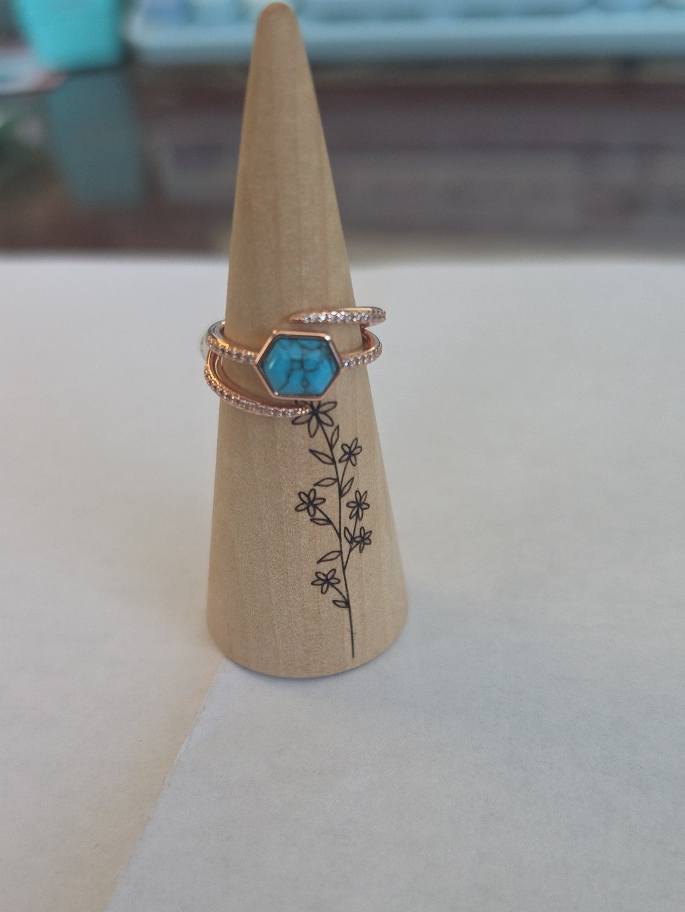 BP_"Don't Mind The Glow Up" Rose Gold Ring with Turquoise Hexagon Stone